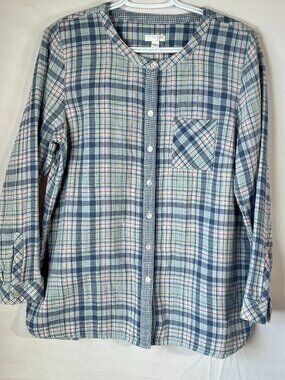 J.Jill 100% Cotton Plaid Button‑Down Shirt  Medium Petite  Soft Classic Everyday